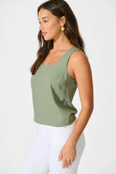 Khaki Linen Blend Cami Top